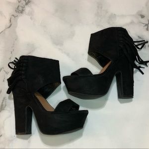 Qupid block heels with fringe
